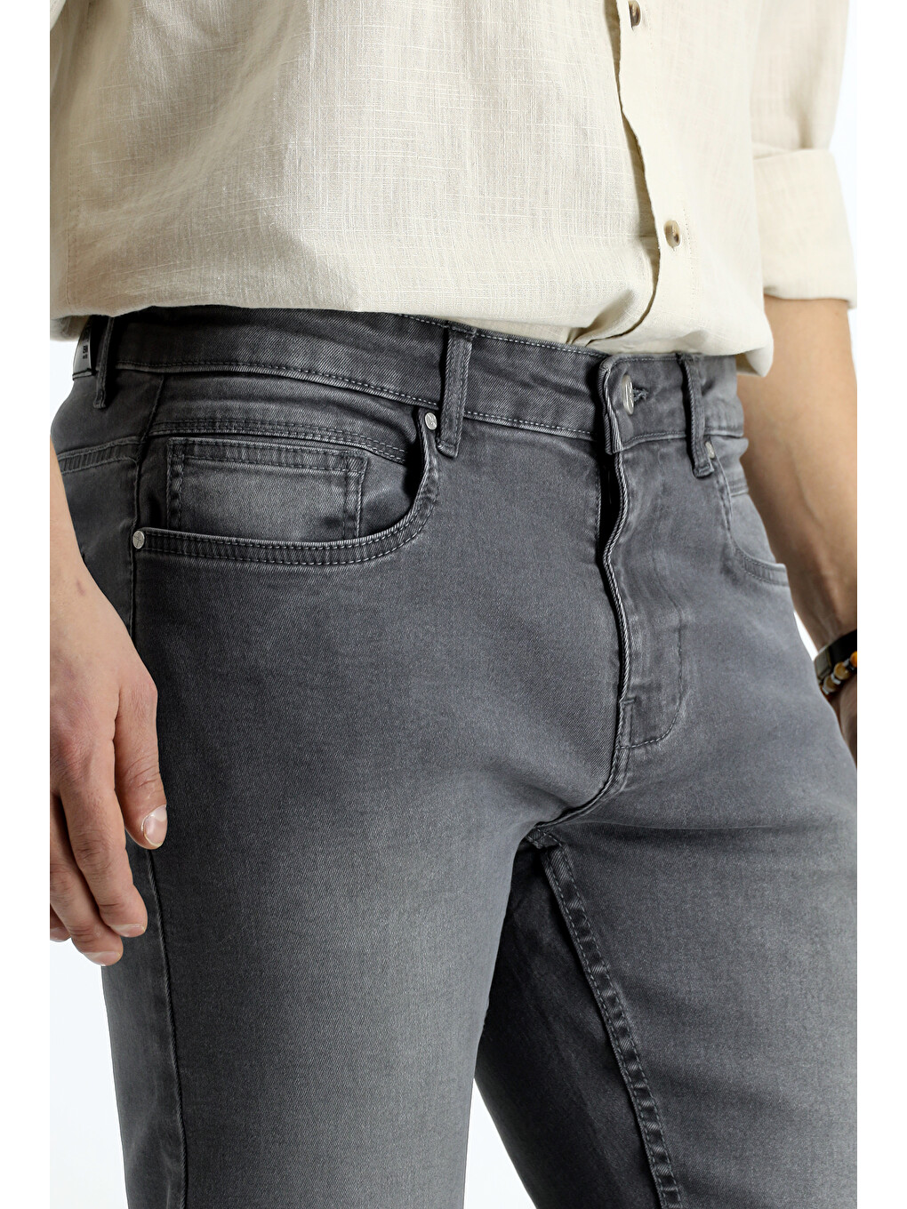 Gri Regular Fit Elastanlı Denim Jean Pantolon-3