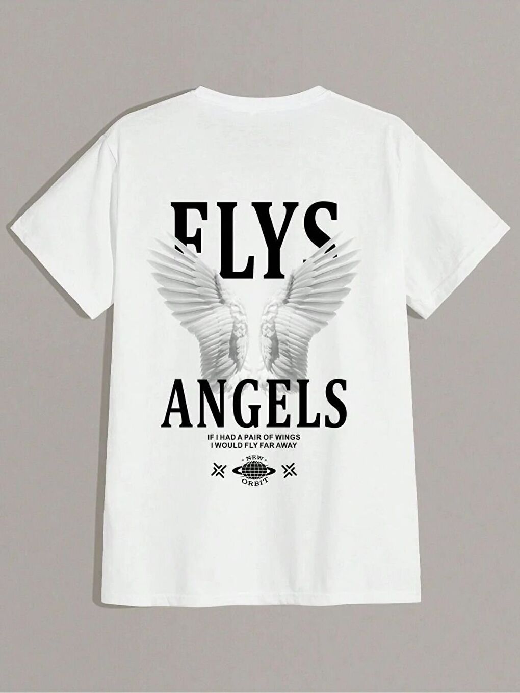 Erkek Beyaz Flys Angels Baskılı Pamuklu Tişört-1
