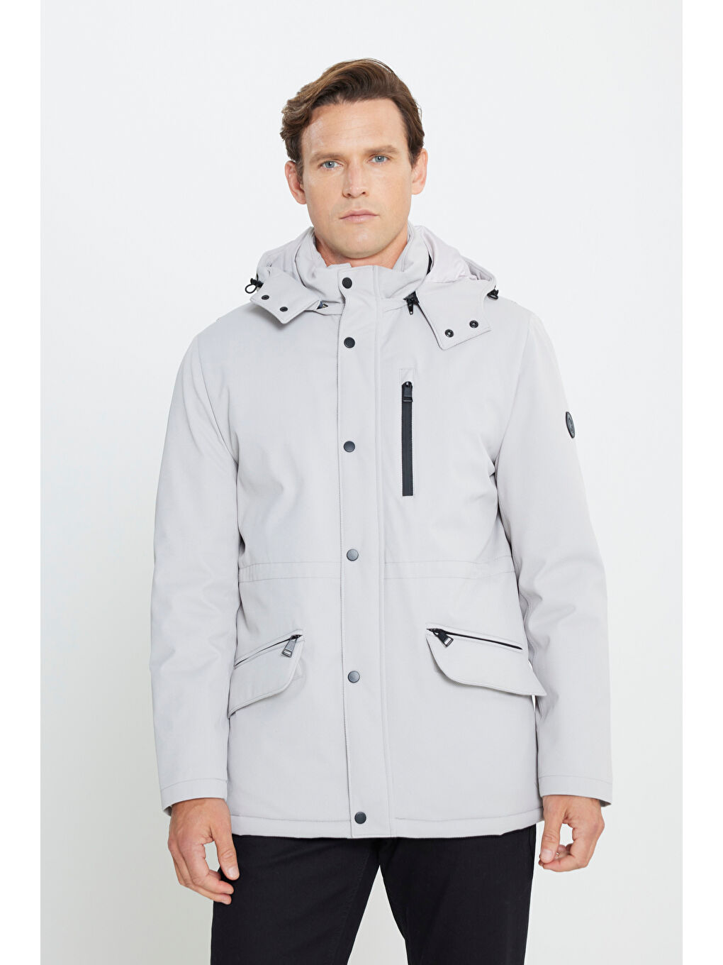 Bej Erkek Taş Standart Fit Normal Kesim Gömlek Yaka Kaban-2