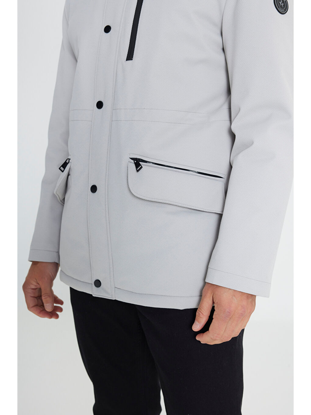 Bej Erkek Taş Standart Fit Normal Kesim Gömlek Yaka Kaban-4