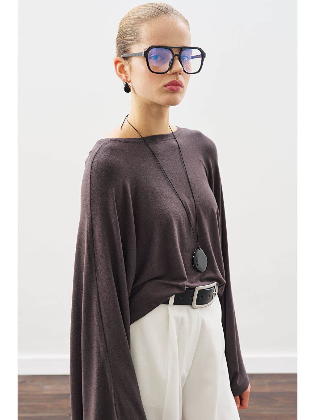 Pelerin Tarz Bluz Antrasit-3