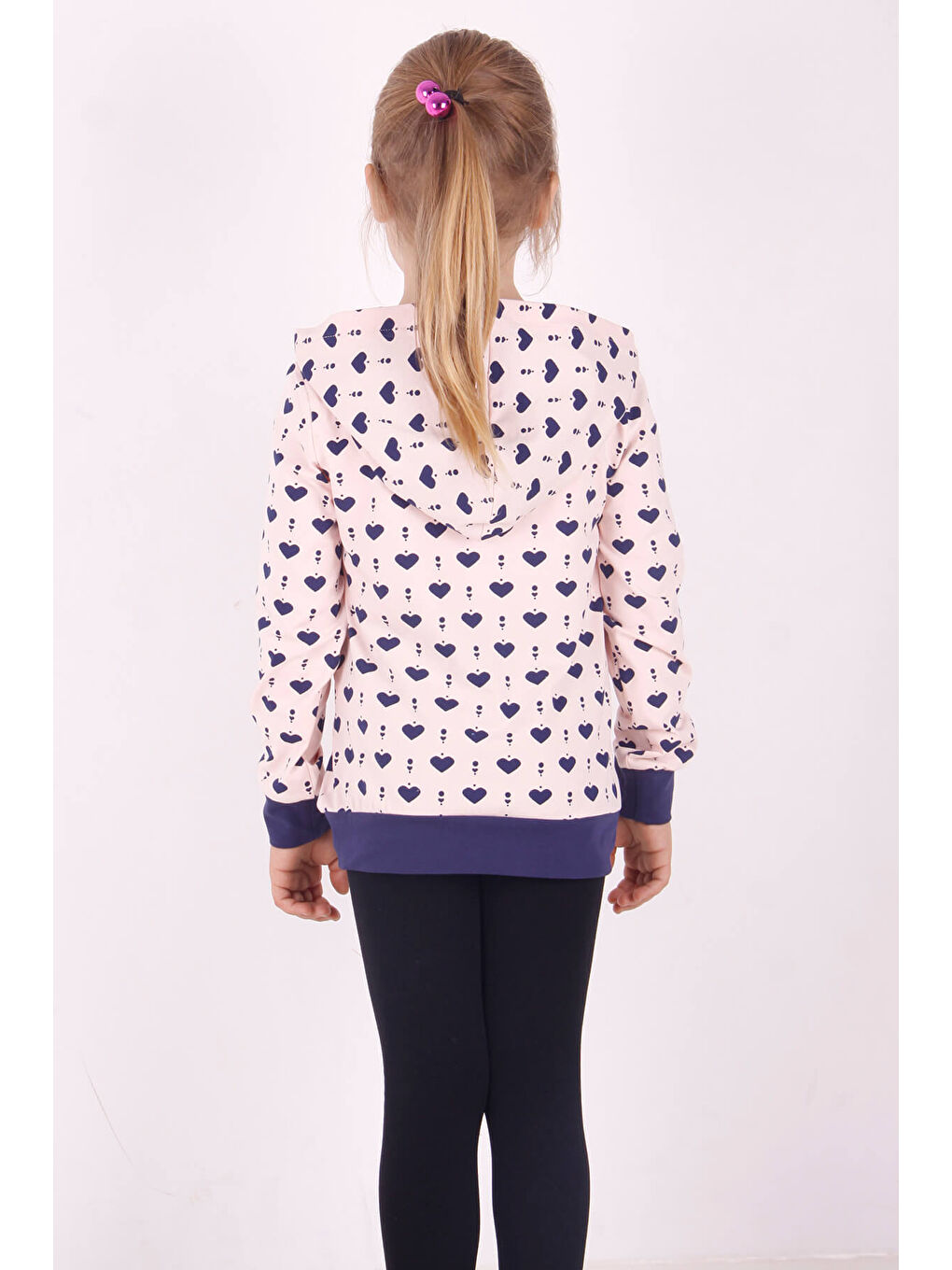 Pembe Kız Çocuk Komple Kalp Desenli Sweatshirt-2