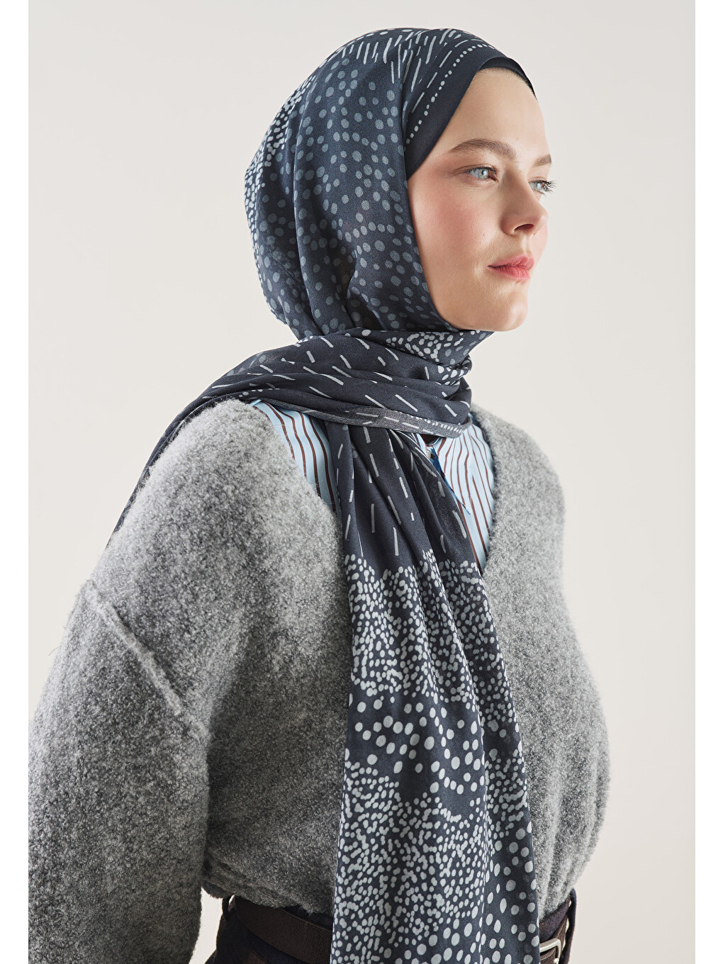 Dot Elegance Desen Rami Şal Lacivert-2