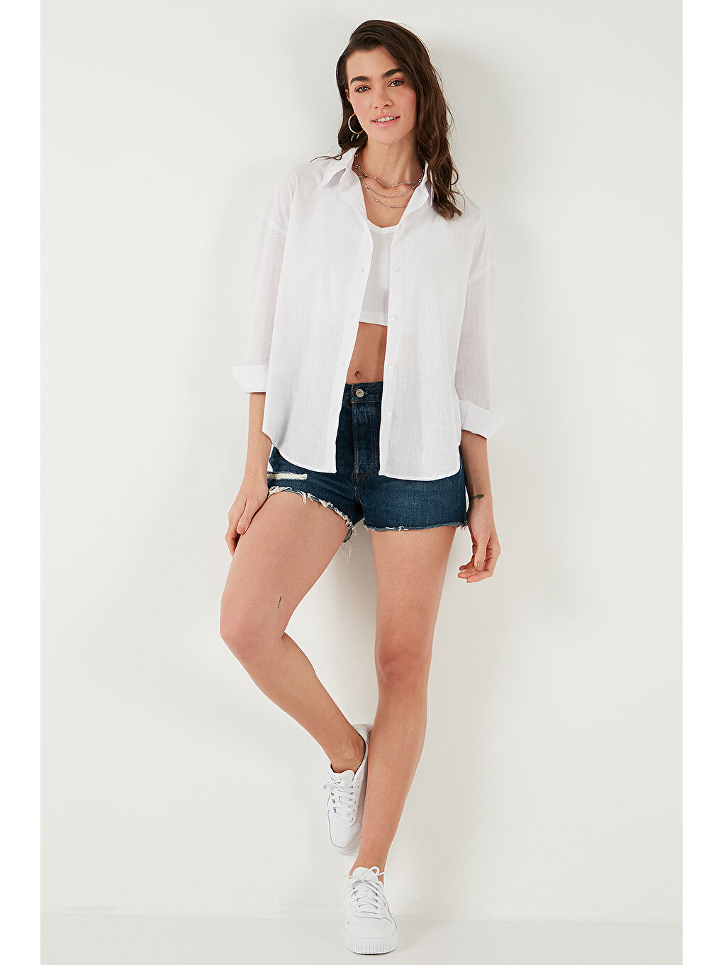 Beyaz Pamuklu Regular Fit Uzun Kollu Düz Gömlek Cf25S168305-1