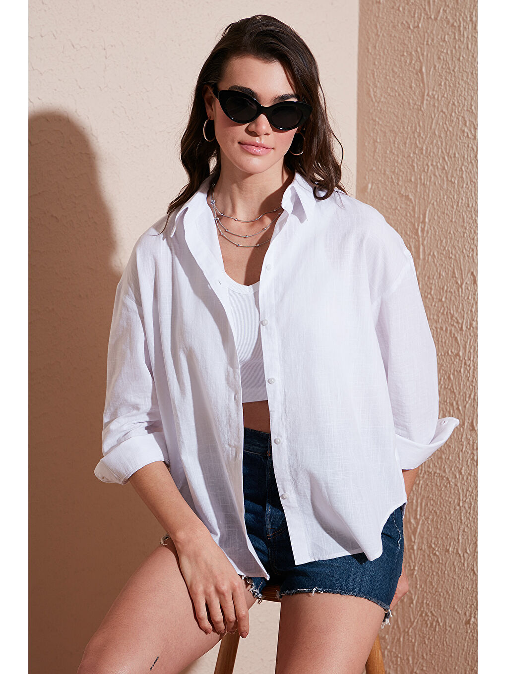 Beyaz Pamuklu Regular Fit Uzun Kollu Düz Gömlek Cf25S168305-2