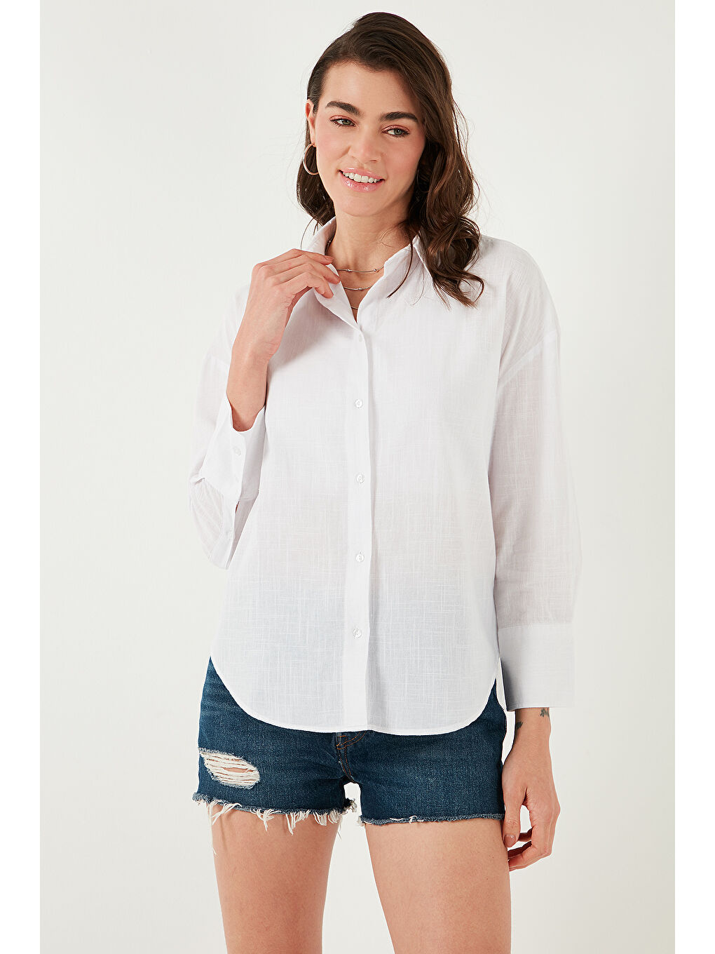 Beyaz Pamuklu Regular Fit Uzun Kollu Düz Gömlek Cf25S168305-3