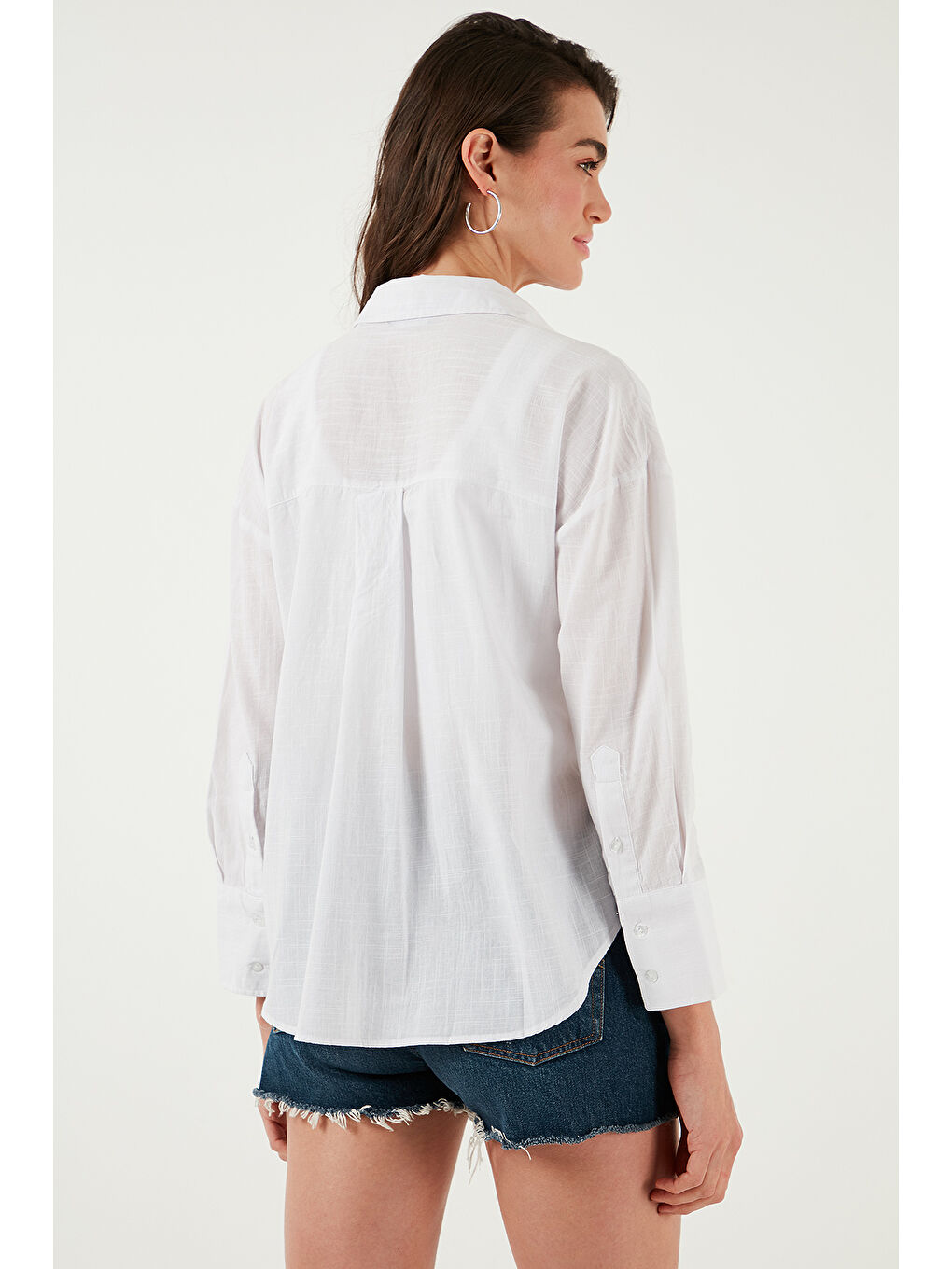 Beyaz Pamuklu Regular Fit Uzun Kollu Düz Gömlek Cf25S168305-6