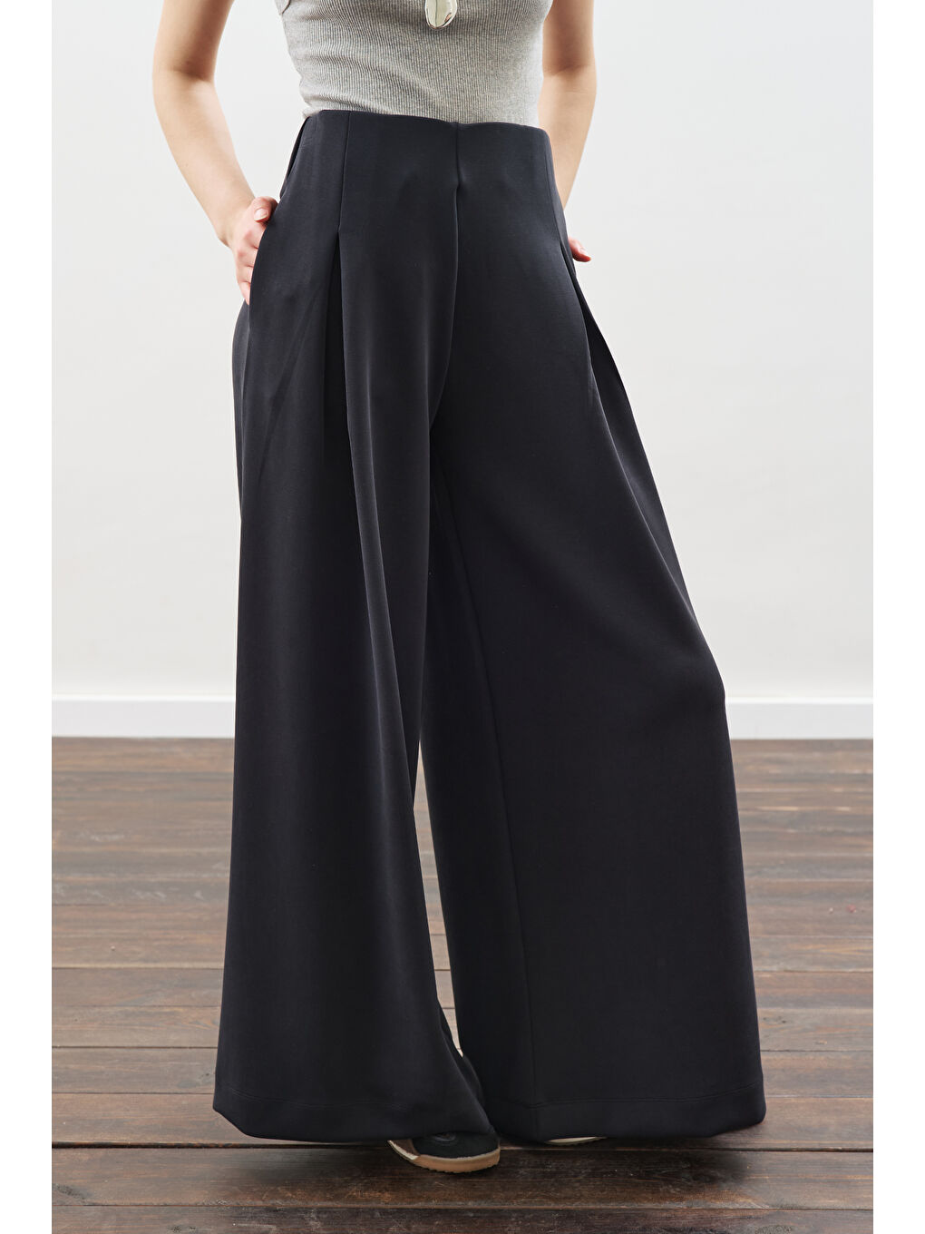 Yumuşak Dokulu Modal Geniş Pantolon Antrasit-4