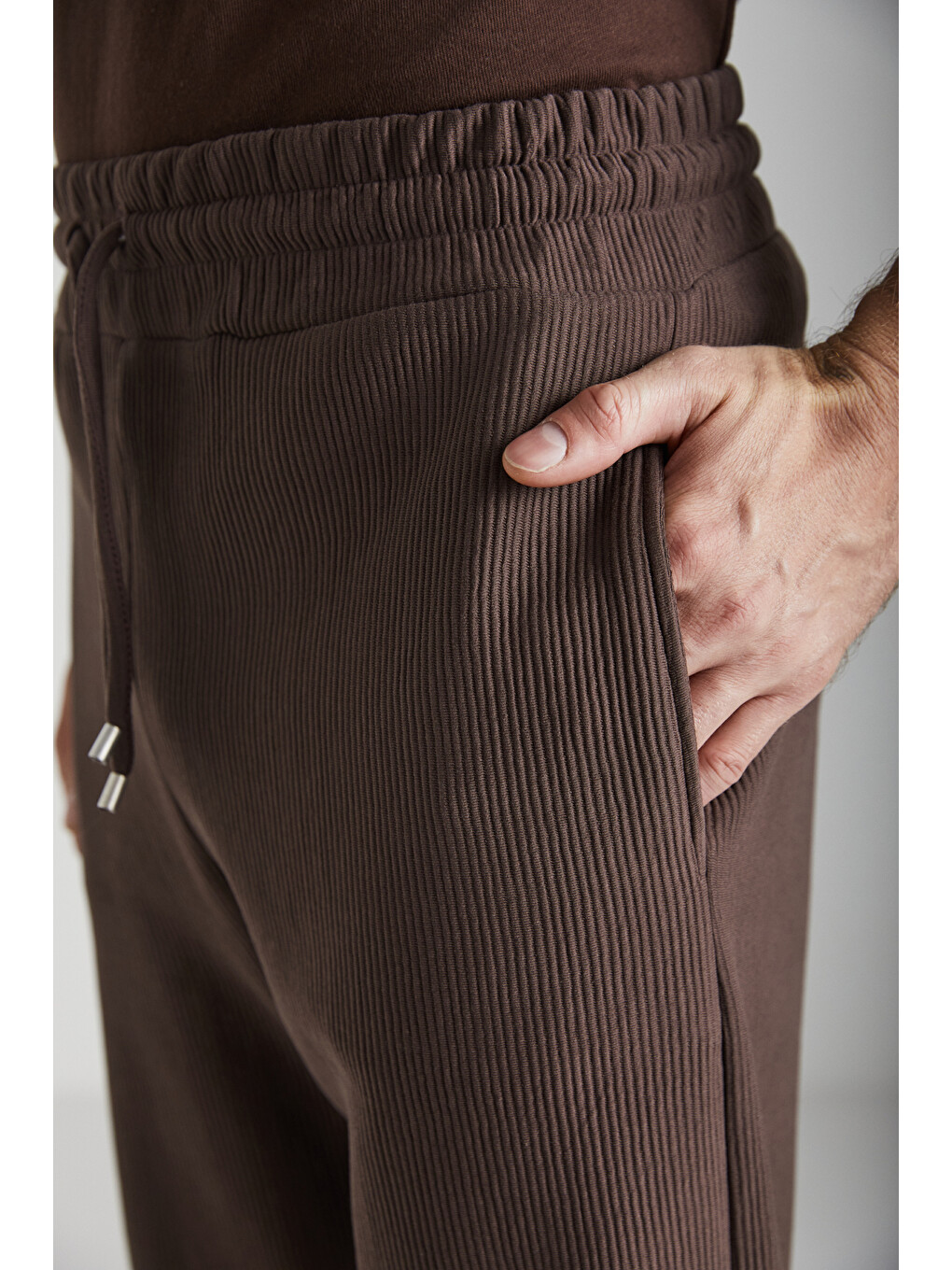 Kahverengi Berthola Erkek Desenli Kumaş Regular Fit Ottoman Kalite Organik Pamuklu Acı Kahve Eşofman Altı-3
