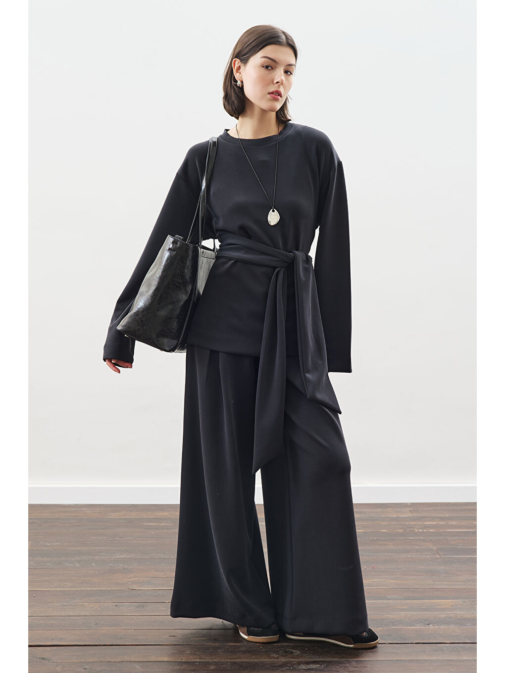 Yumuşak Dokulu Modal Bağlamalı Sweatshırt Antrasit-1