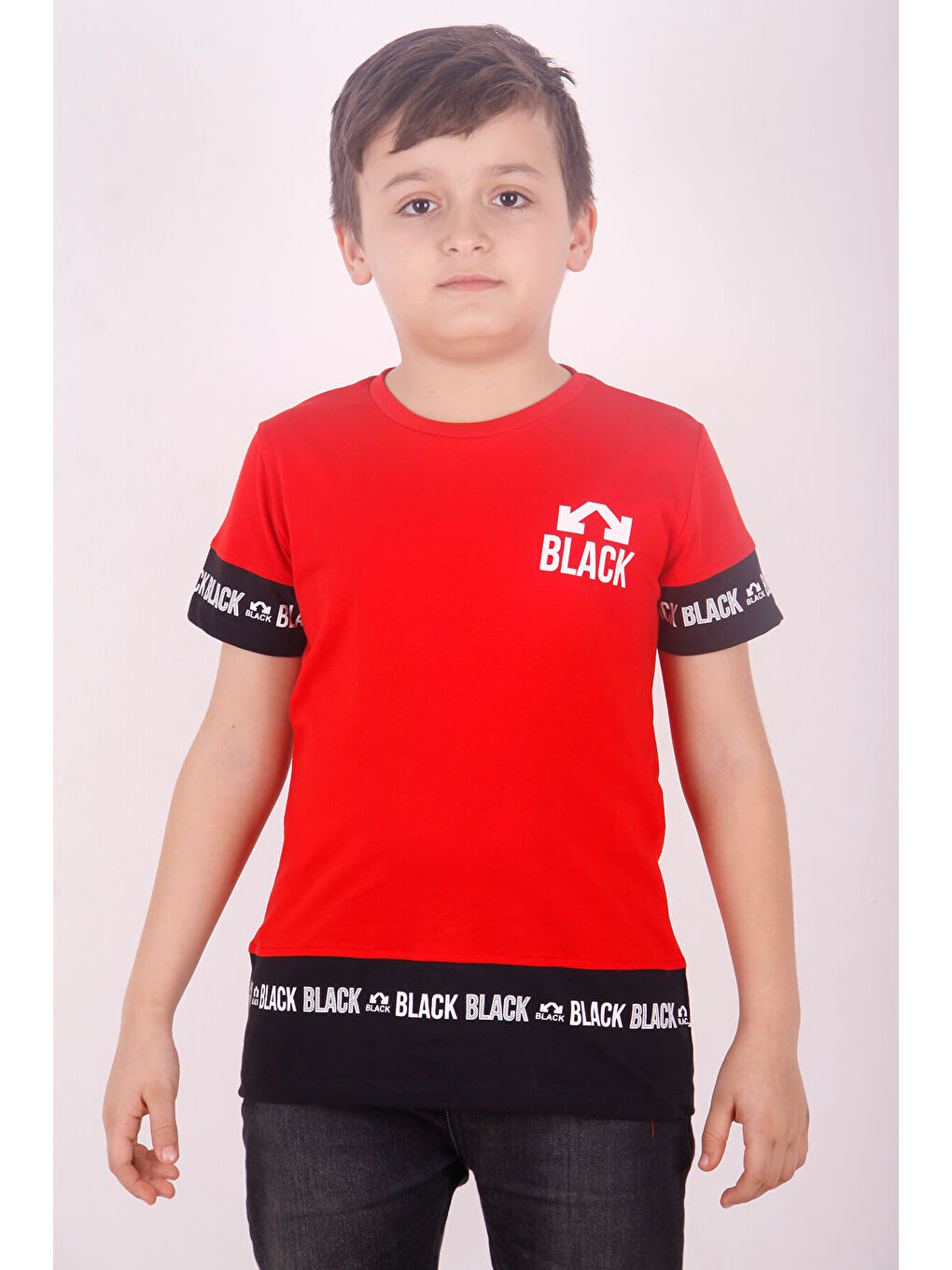 Kırmızı Erkek Çocuk BLACK Baskılı Tişört