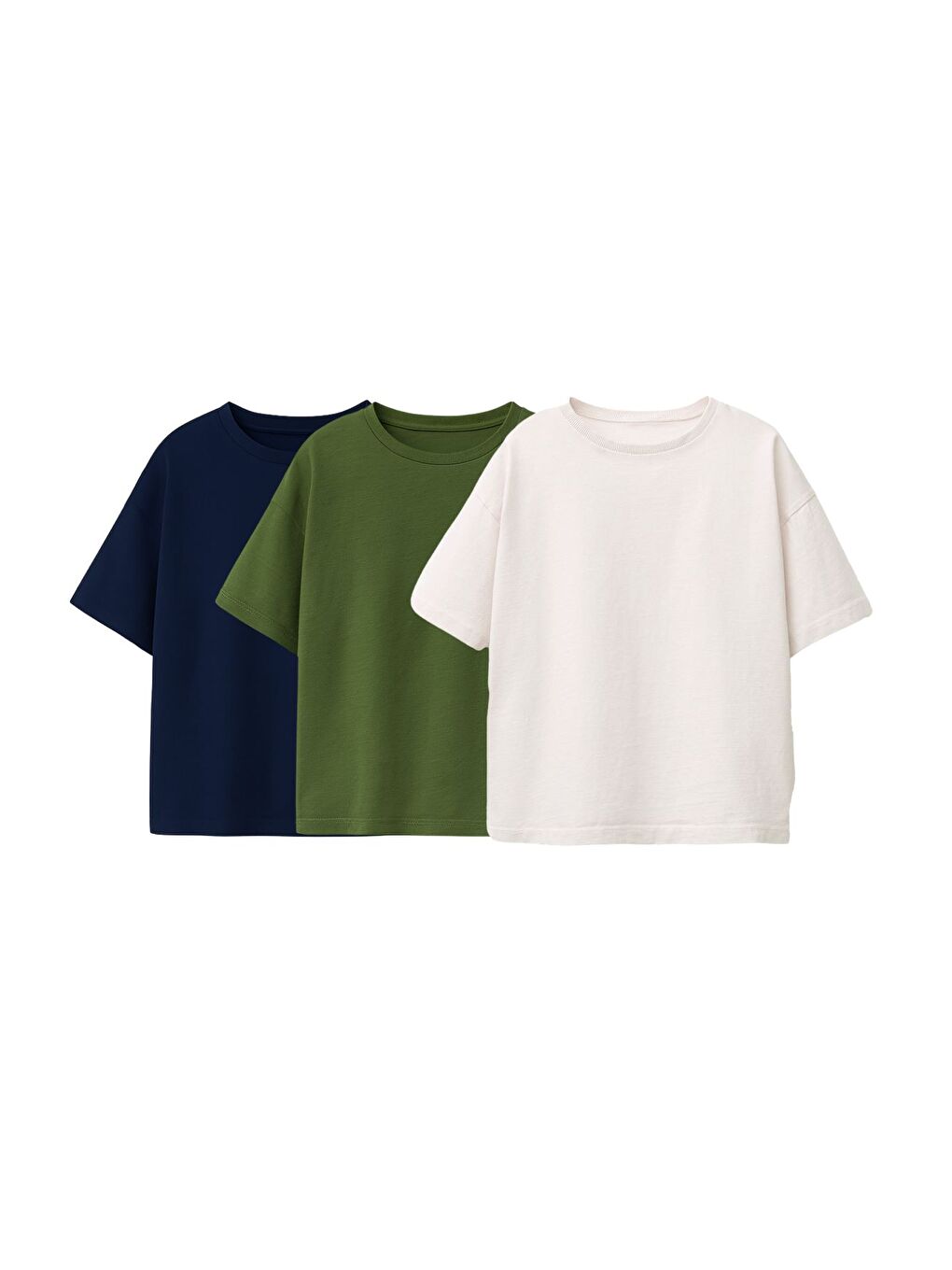 Besic 3'Lü Unisex Çocuk T-Shirt ( Beyaz - Haki - Lacivert )