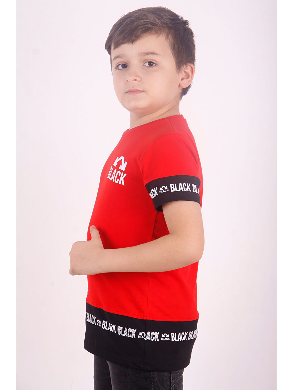 Kırmızı Erkek Çocuk BLACK Baskılı Tişört-1