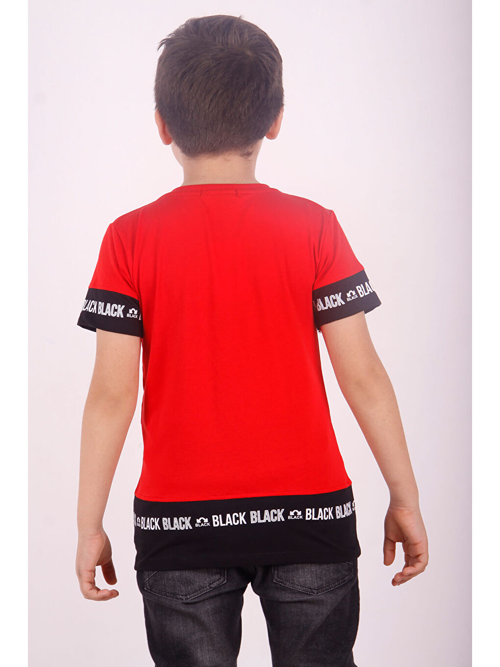 Kırmızı Erkek Çocuk BLACK Baskılı Tişört-2
