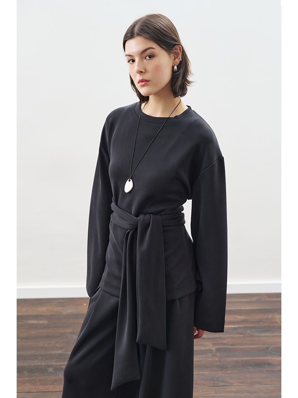 Yumuşak Dokulu Modal Bağlamalı Sweatshırt Antrasit-3