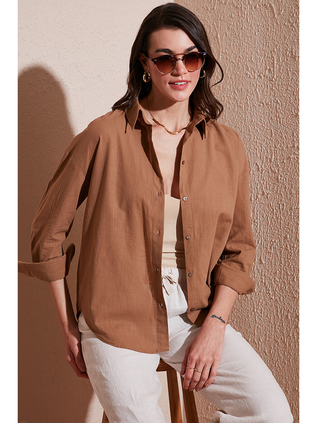 Sarı Pamuklu Regular Fit Uzun Kollu Düz Gömlek Cf25S168305-2