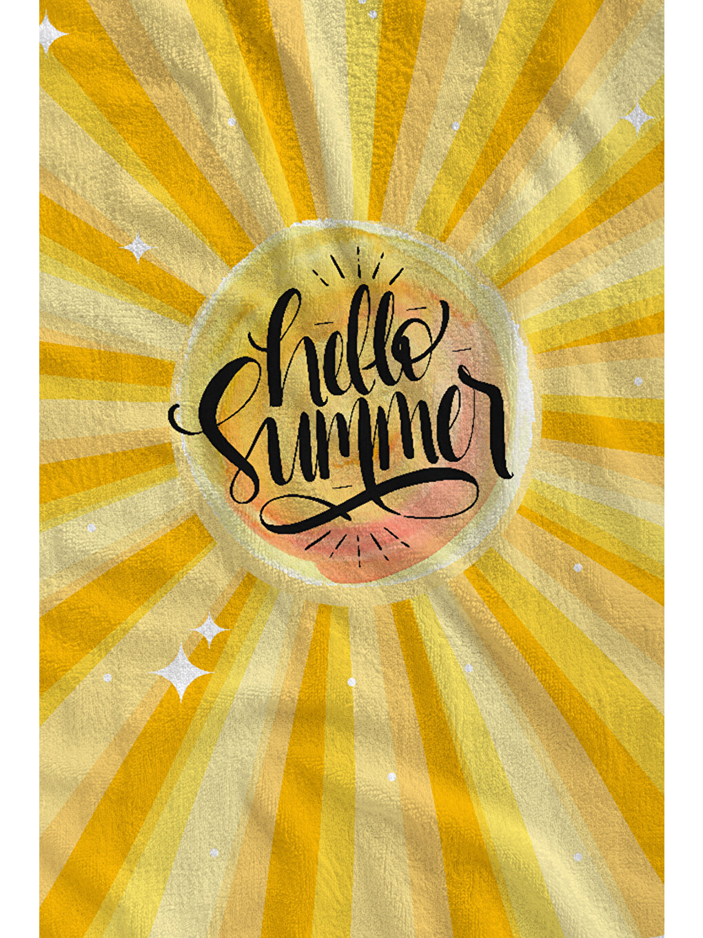 Sarı Güneş Işınlı Hello Summer Yazılı 70x150 Cm Dijital Baskılı Plaj Ve Banyo Havlusu-1
