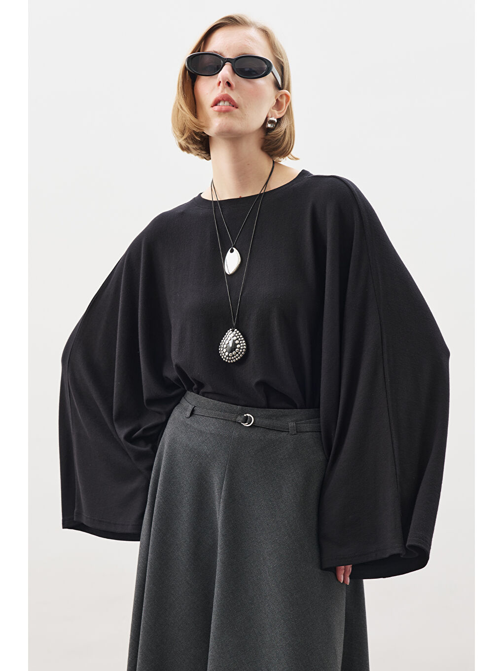 Pelerin Tarz Bluz Siyah