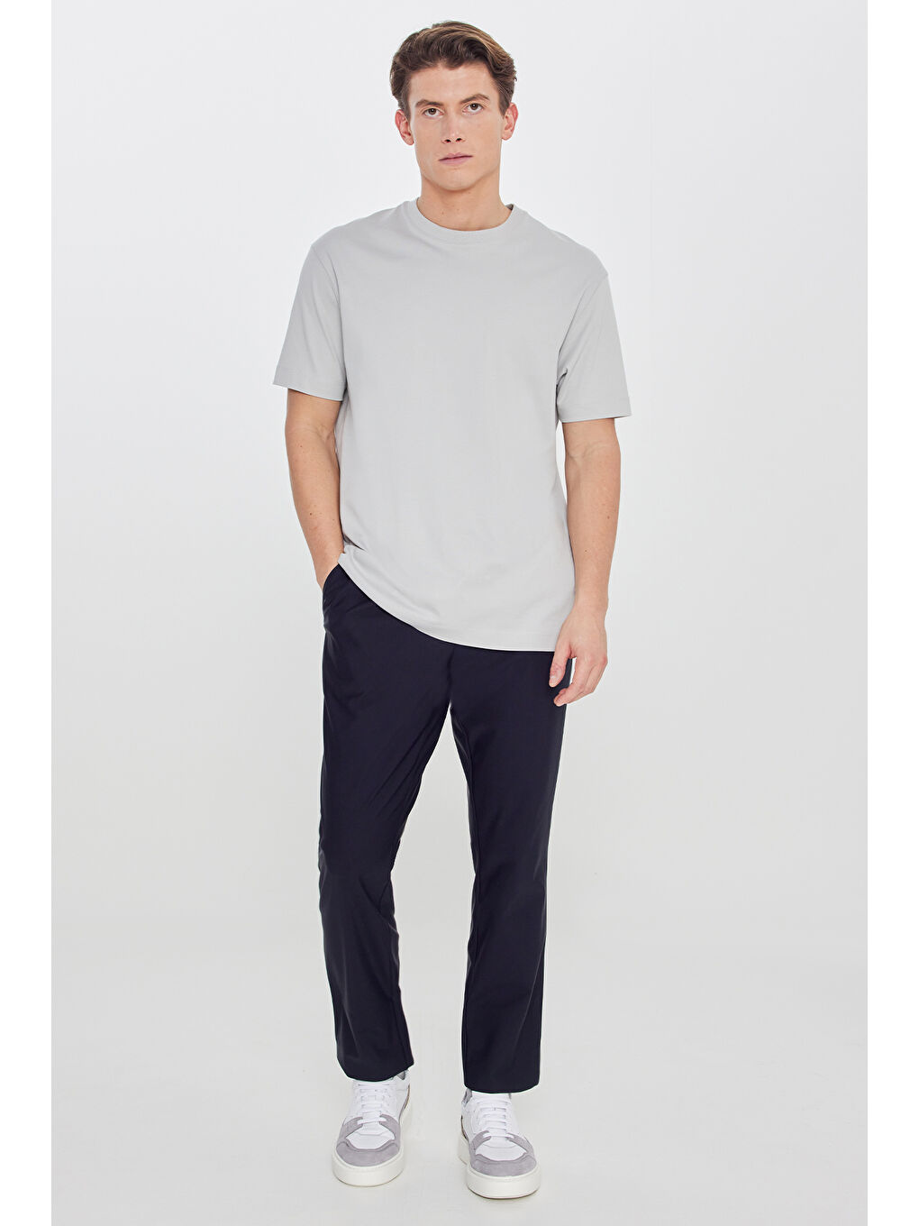 Erkek Lacivert Relax Fit Rahat Kesim Yan Cepli Beli Lastikli Takım Elbise Pantolonu-1