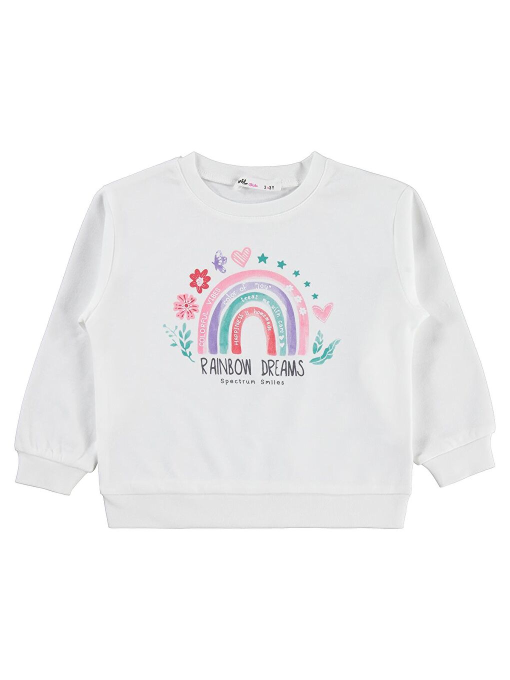 Girls Rainbow Baskılı 2-5 Yaş Sweatshirt - Ekru 5-6 Yaş