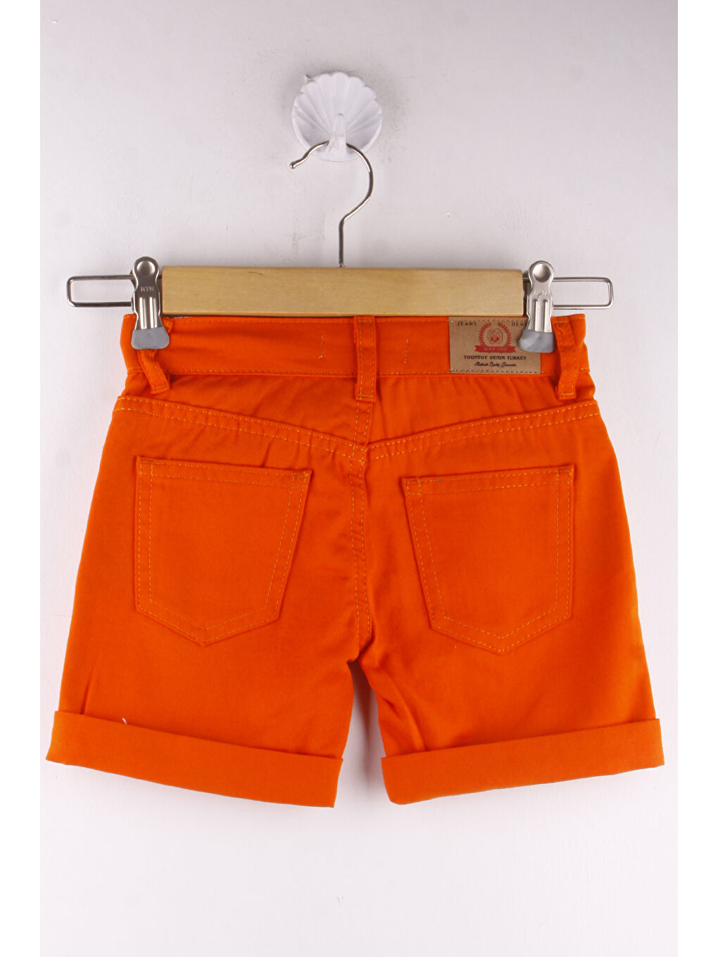 Turuncu Erkek Paçası Katlı Jean Şort-1