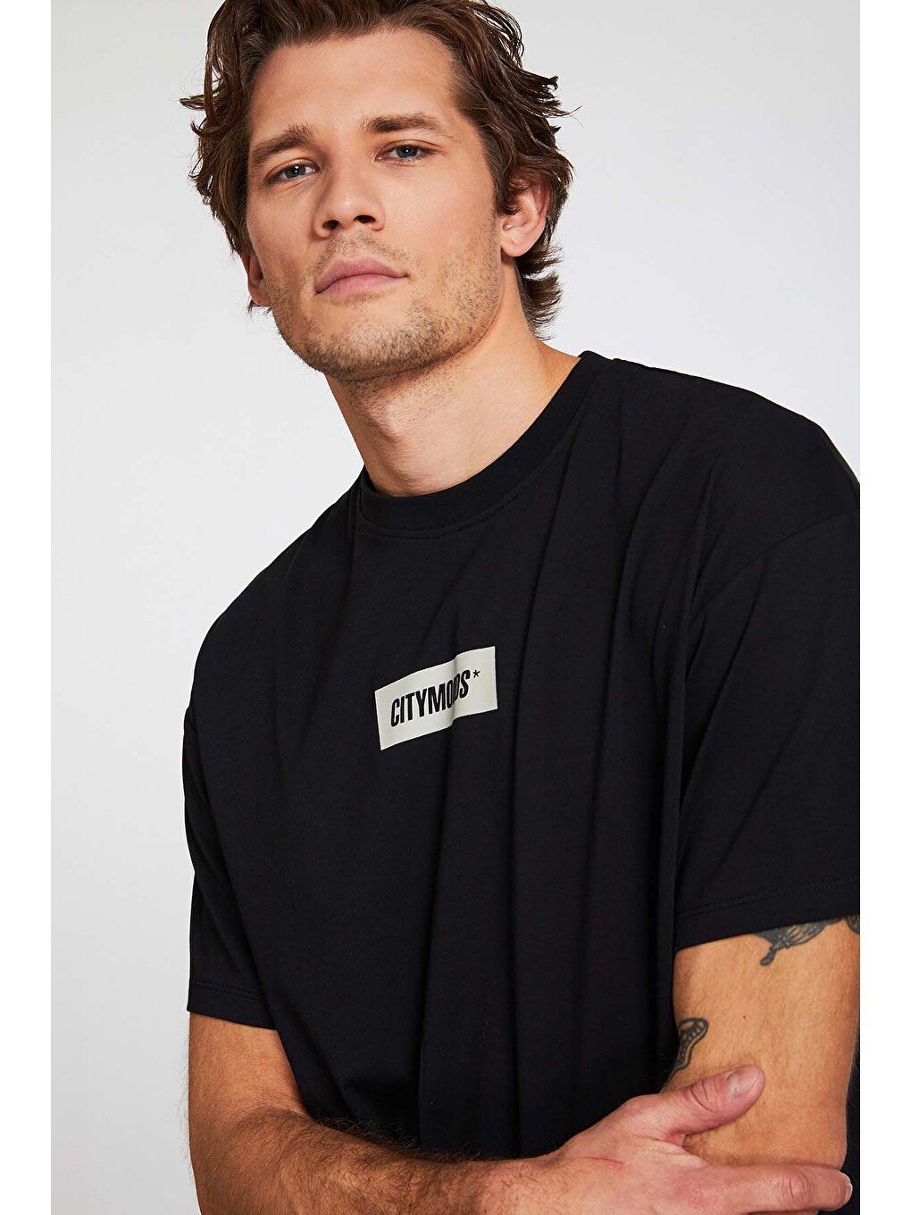 Inventıon Erkek %100 Organik Pamuklu Kalın Dokulu Baskı Detaylı Oversize Siyah T-shirt-1