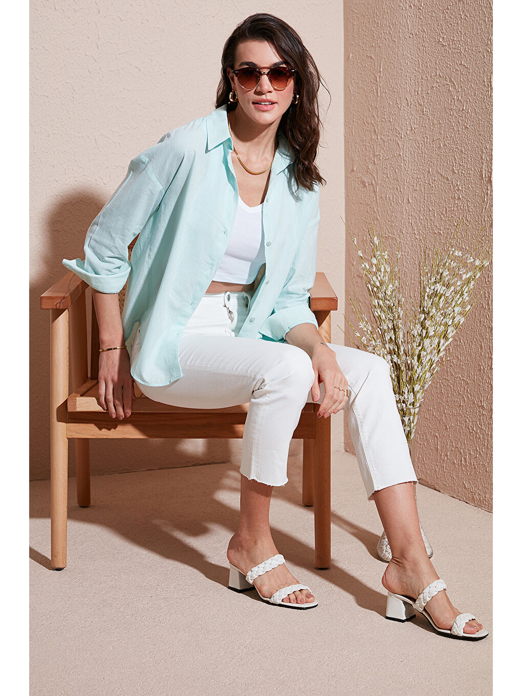 Yeşil Pamuklu Regular Fit Uzun Kollu Düz Gömlek Cf25S168305-4