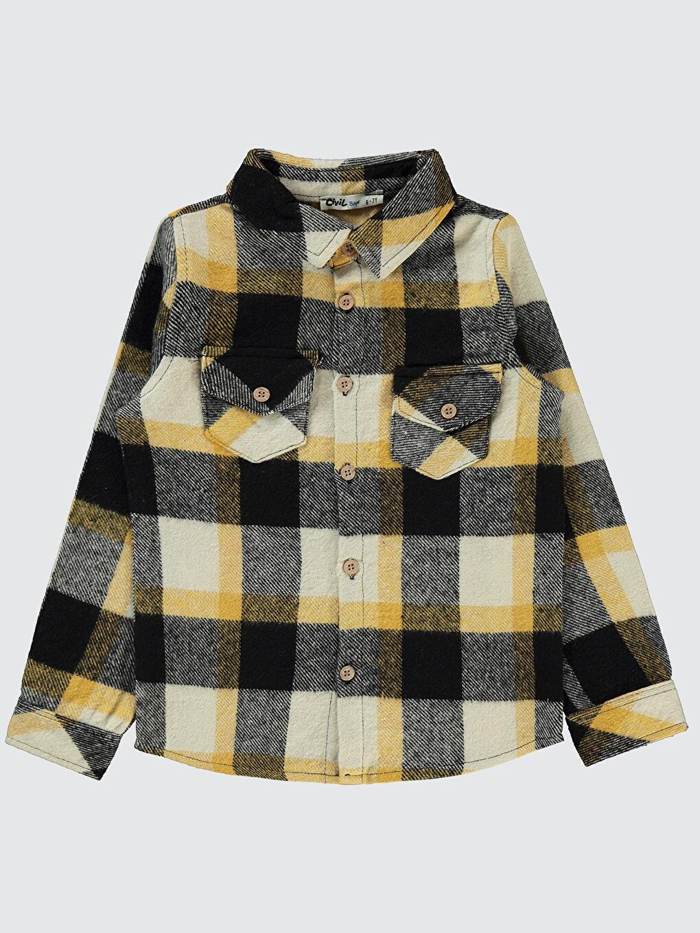 Boys Çift Cepli Ekoseli 10-13 Yaş Gömlek - Kahverengi 13-14 Yaş