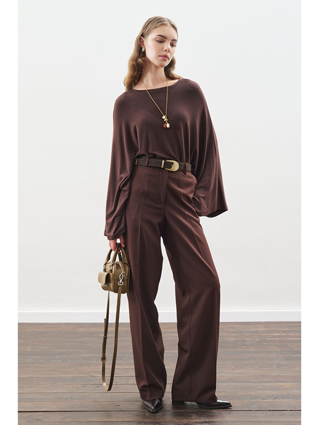 Kahverengi Pelerin Tarz Bluz Acı Kahve-1