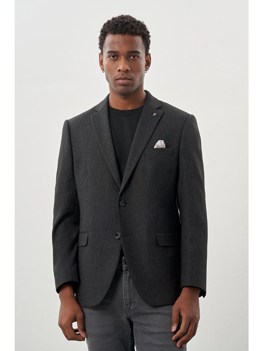 Siyah Düz Gabardin Mono Yaka 2 Düğme Esnek 6 Drop Comfort Fit Casual Ceket 1002245165_001