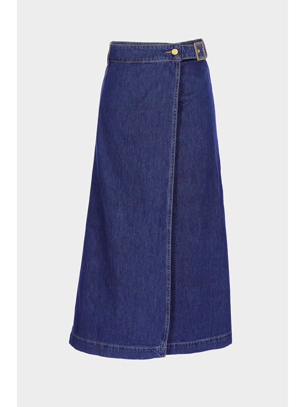 Koyu Mavi Yüksek Bel Kruvaze Kapamalı Kemerli Jean Etek C 4532-061
