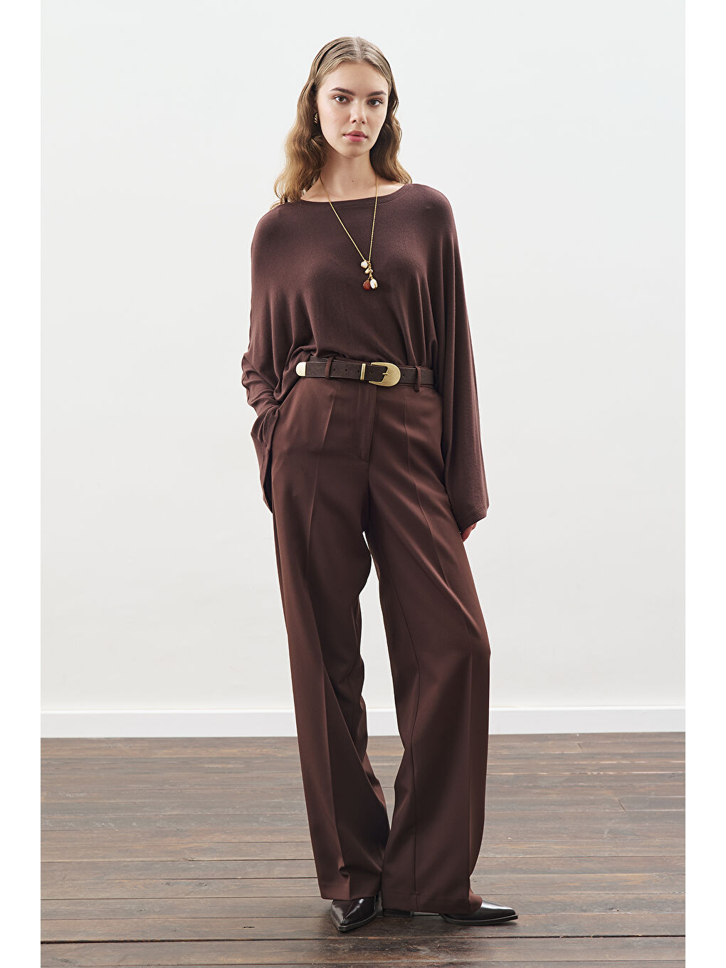 Kahverengi Pelerin Tarz Bluz Acı Kahve-2