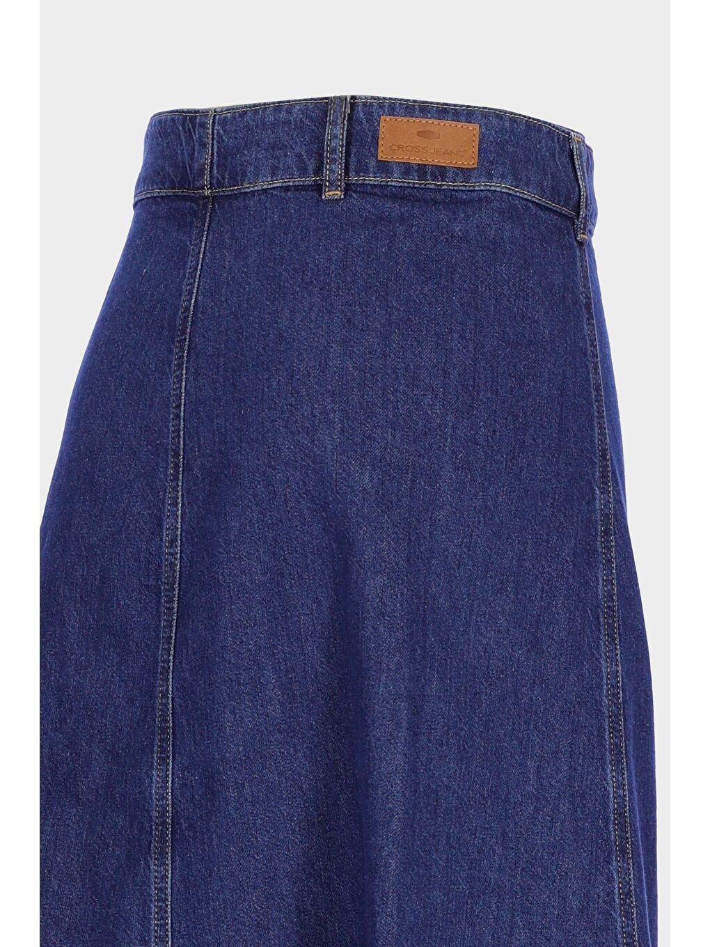 Koyu Mavi Yüksek Bel Kruvaze Kapamalı Kemerli Jean Etek C 4532-061-2