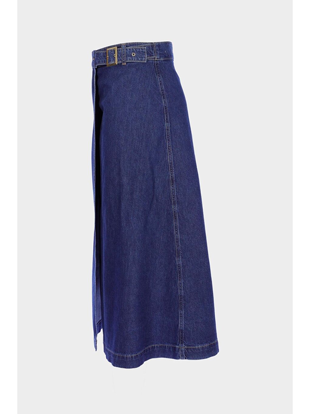 Koyu Mavi Yüksek Bel Kruvaze Kapamalı Kemerli Jean Etek C 4532-061-3