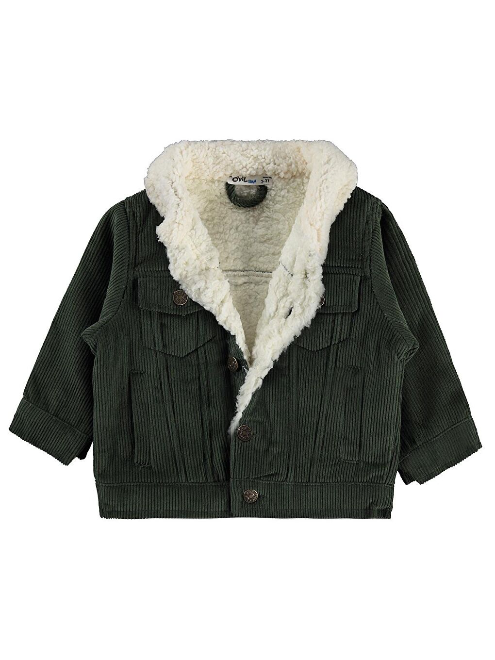 Boys İçi Polarlı Düğmeli Kadife 2-5 Yaş Ceket - Haki 3-4 Yaş