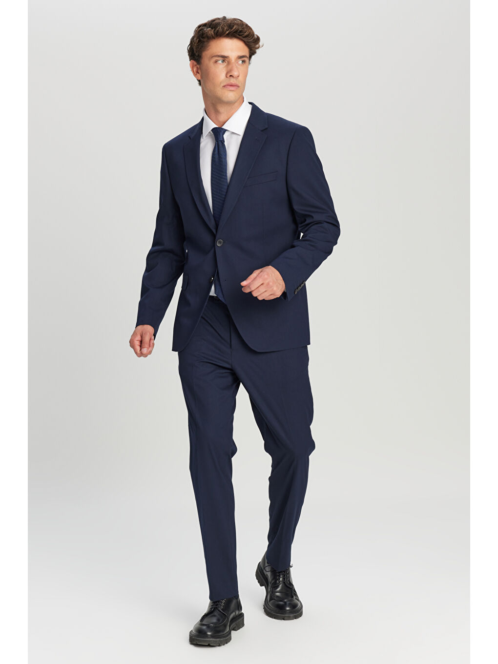 Erkek Lacivert Regular Fit Normal Kesim Mono Yaka Kapak Cepli Esnek Takım Elbise-3