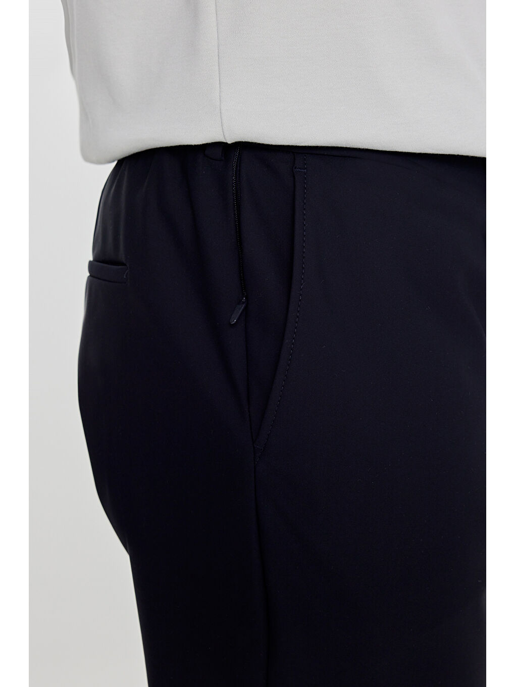 Erkek Lacivert Relax Fit Rahat Kesim Yan Cepli Beli Lastikli Takım Elbise Pantolonu-4