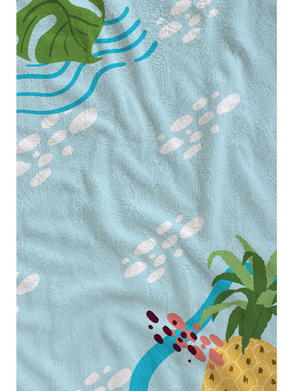 Açık Mavi Ananas Ve Monstera Yaprak Desenli 70x150 Cm Dijital Baskılı Plaj Ve Banyo Havlusu-1