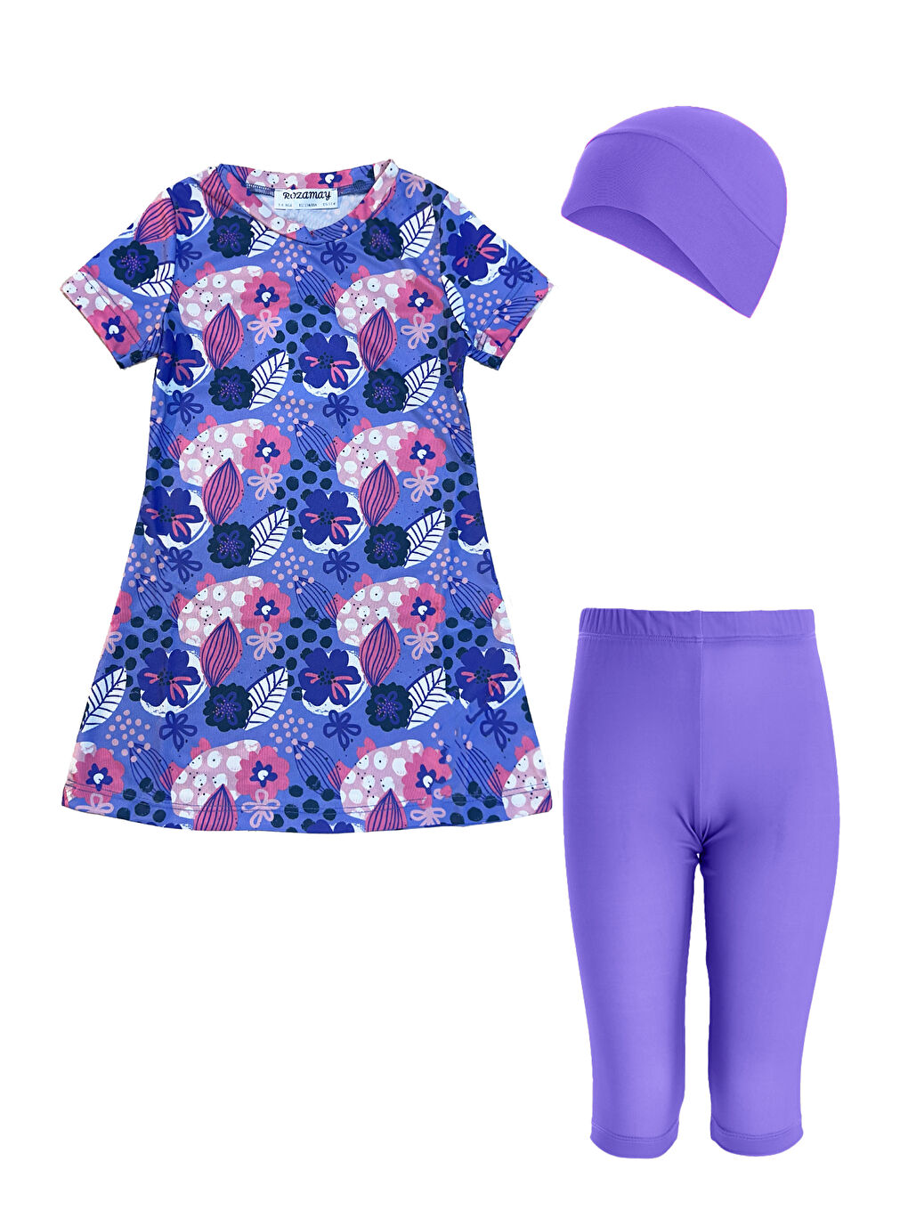 Kız Çocuk Kısa Kollu Taytlı Elastanlı Yarı Kapalı Mayo 3904 Lila-3