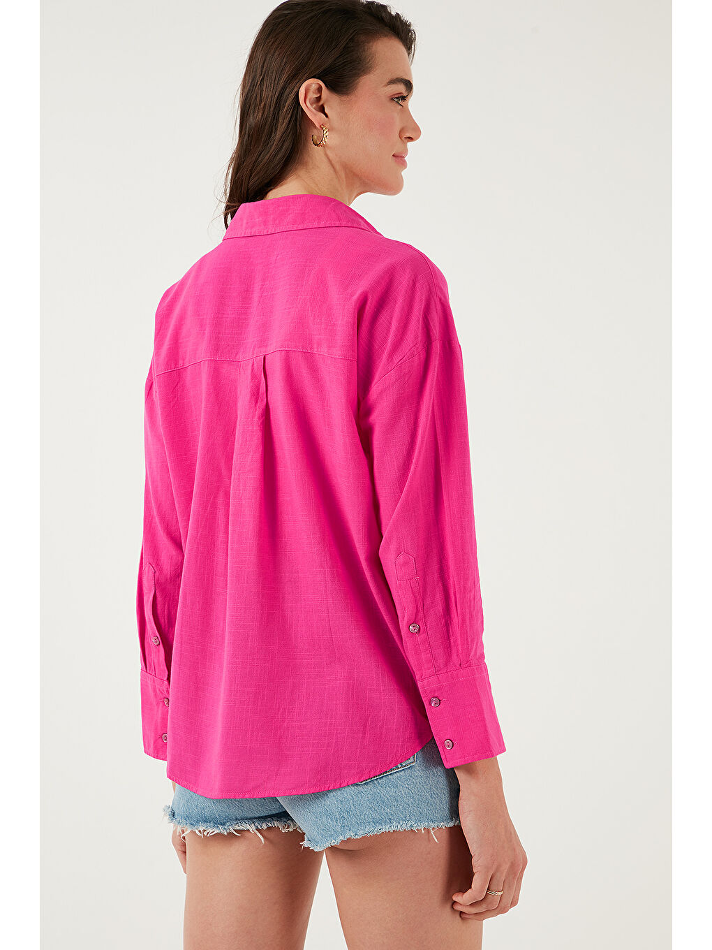 Fuşya Pamuklu Regular Fit Uzun Kollu Düz Gömlek Cf25S168305-6