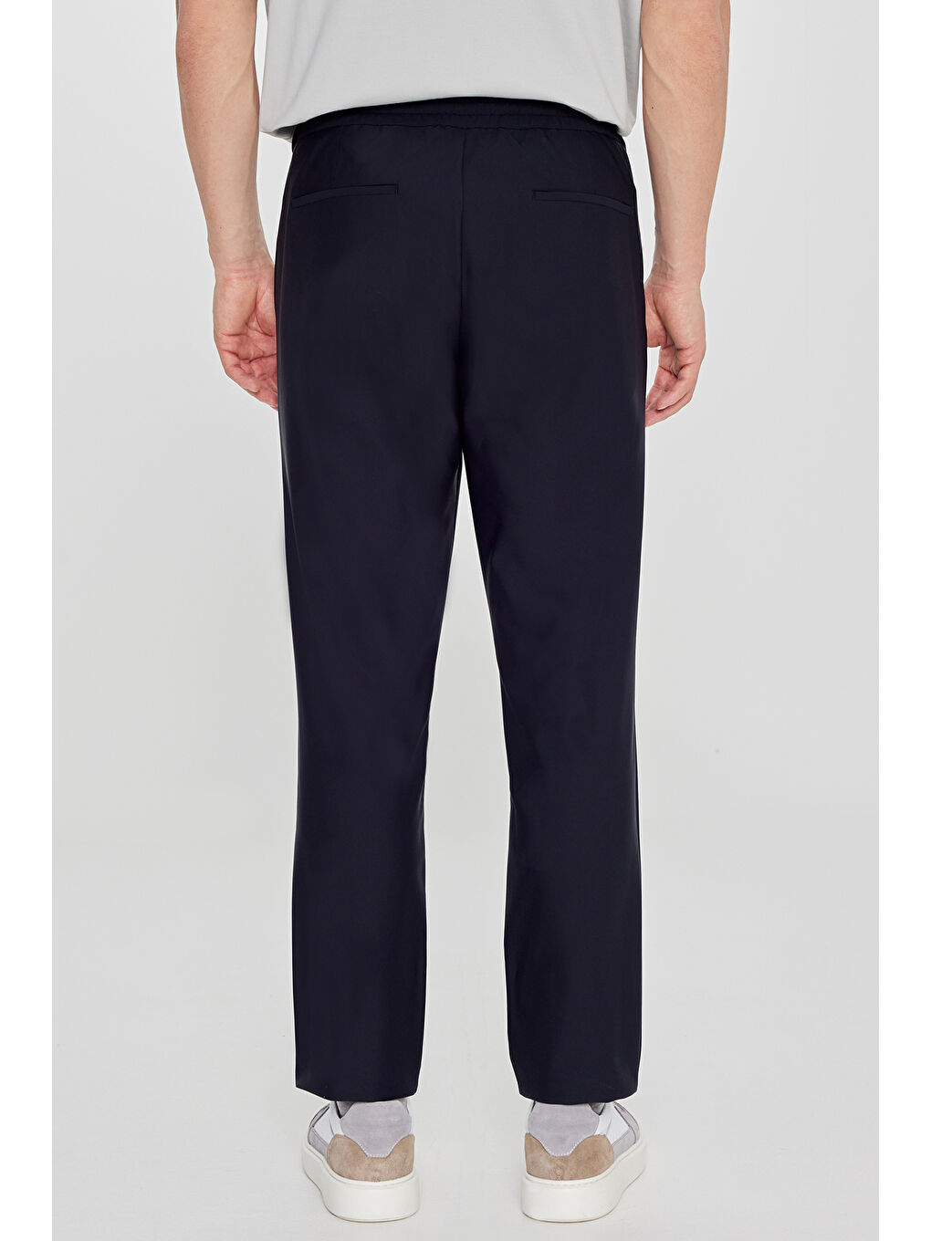 Erkek Lacivert Relax Fit Rahat Kesim Yan Cepli Beli Lastikli Takım Elbise Pantolonu-5