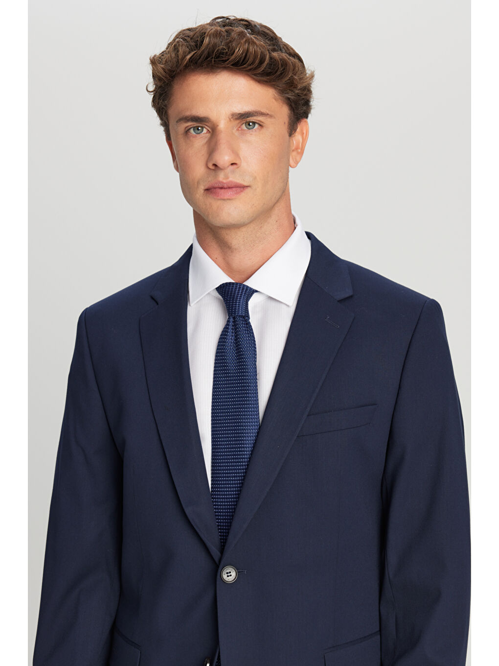 Erkek Lacivert Regular Fit Normal Kesim Mono Yaka Kapak Cepli Esnek Takım Elbise-4