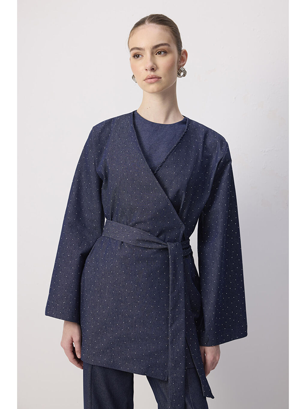 İndigo Taşlı Denim Ceket Pantolon Takım-1