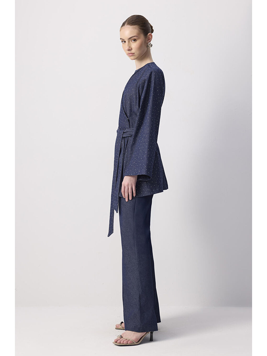 İndigo Taşlı Denim Ceket Pantolon Takım-2