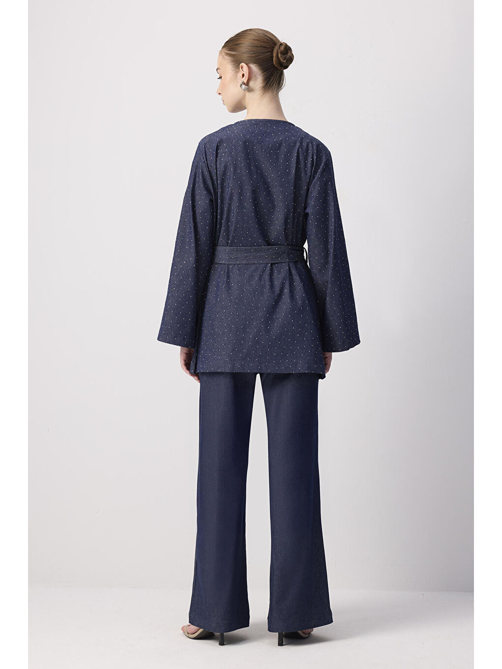 İndigo Taşlı Denim Ceket Pantolon Takım-3