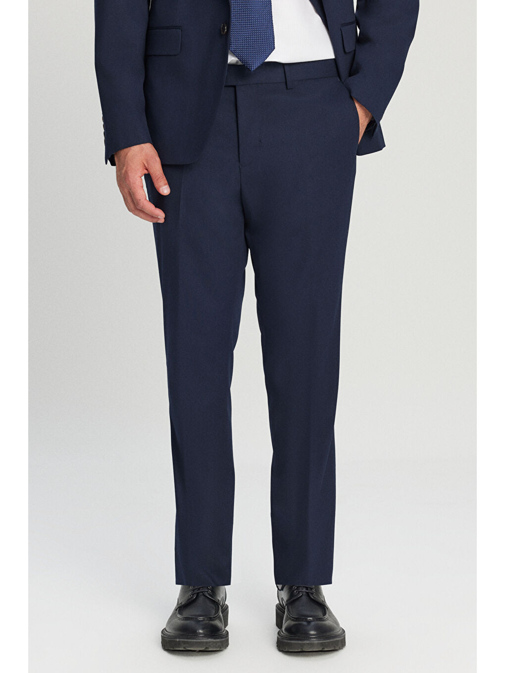 Erkek Lacivert Regular Fit Normal Kesim Mono Yaka Kapak Cepli Esnek Takım Elbise-5