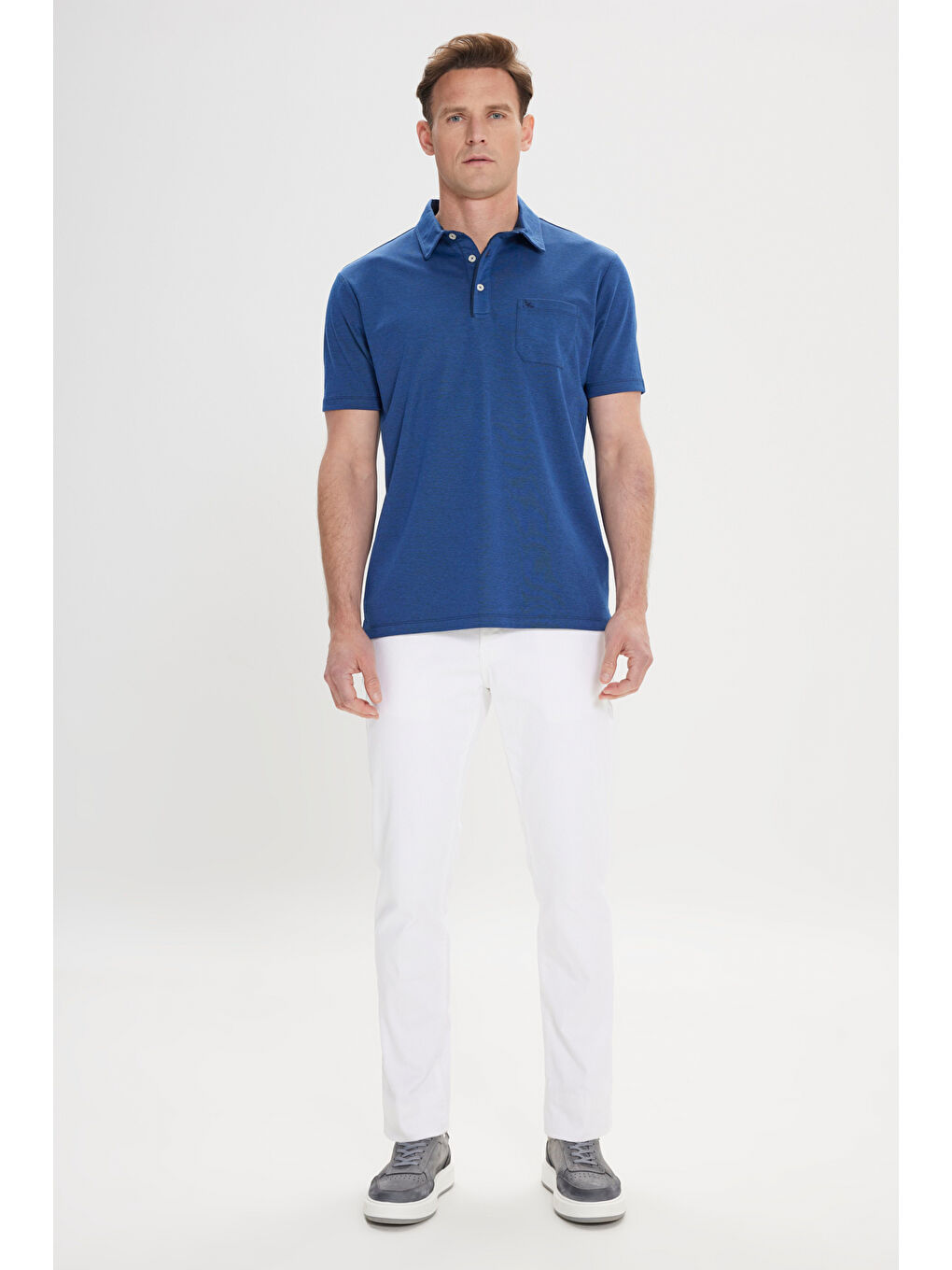 Erkek Lacivert Comfort Fit Rahat Kesim Polo Yaka Pamuklu Kısa Kollu Tişört-1