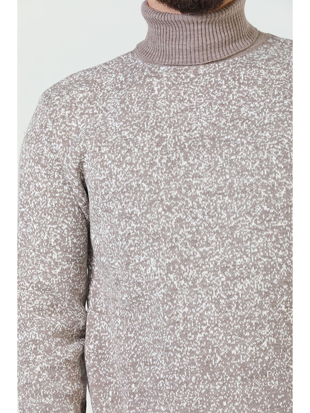 Bej Erkek Balıkçı Yaka Desenli Triko Kazak-6