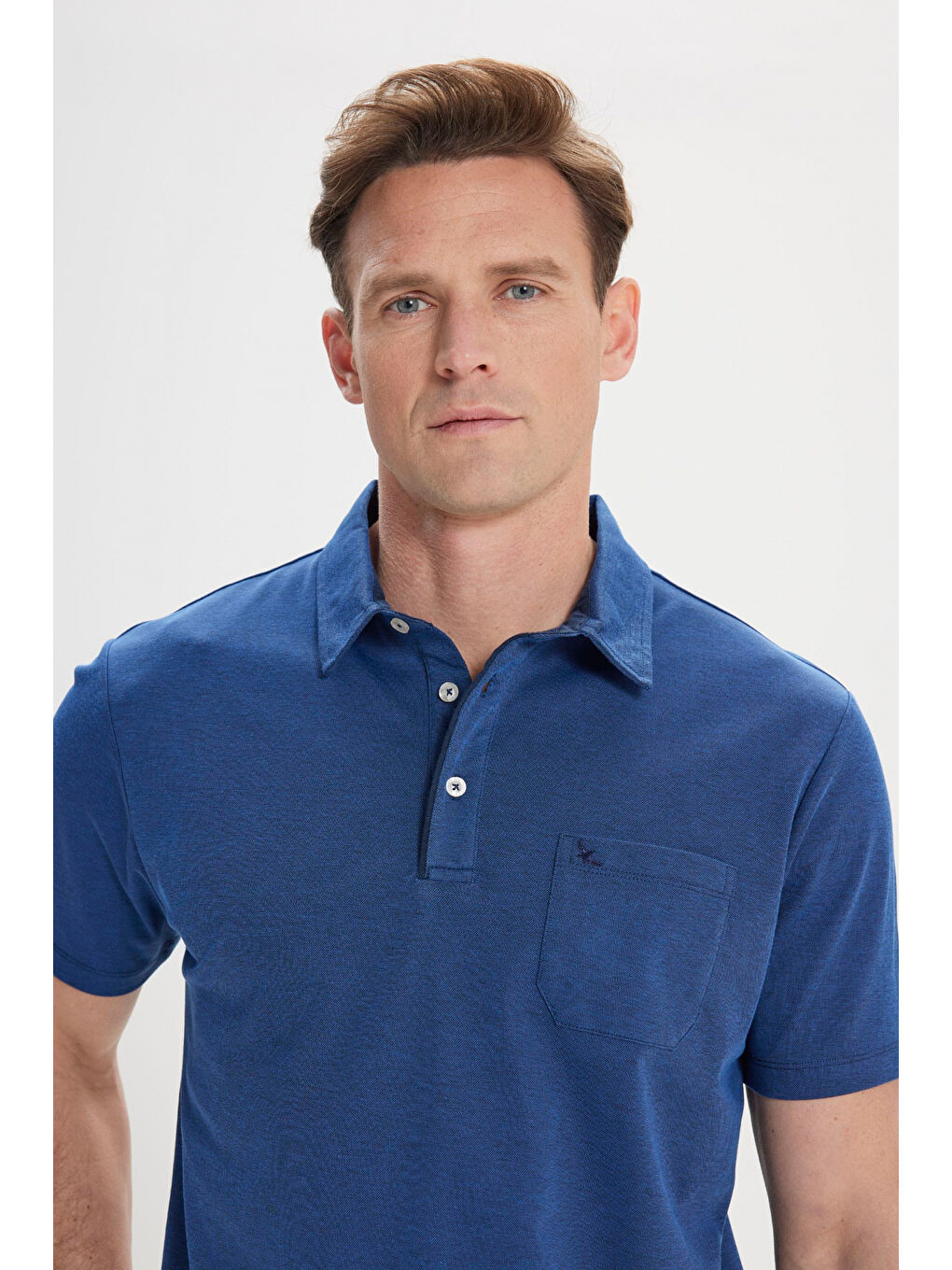 Erkek Lacivert Comfort Fit Rahat Kesim Polo Yaka Pamuklu Kısa Kollu Tişört-2