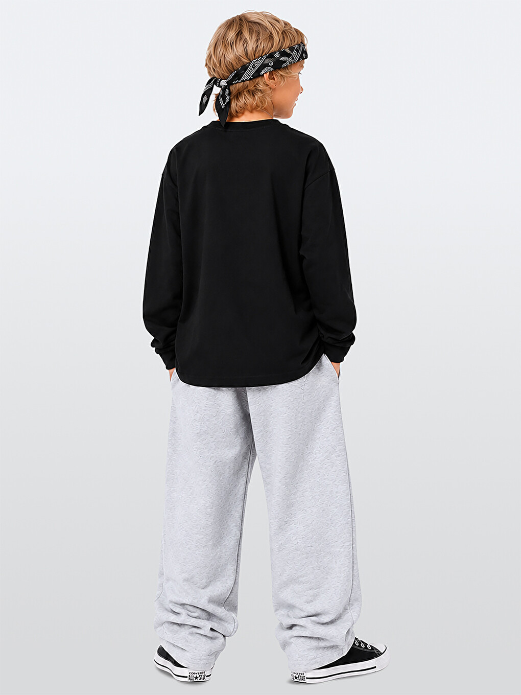 Siyah Erkek Çocuk Takım Timsah Baskılı T-shirt Ve Kalın Eşofman Altı - Oversize (5-11 Yaş)-1